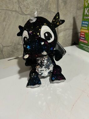 (3/$10) Sparkly Black Star Dragon Plush with Silver Sequin Belly